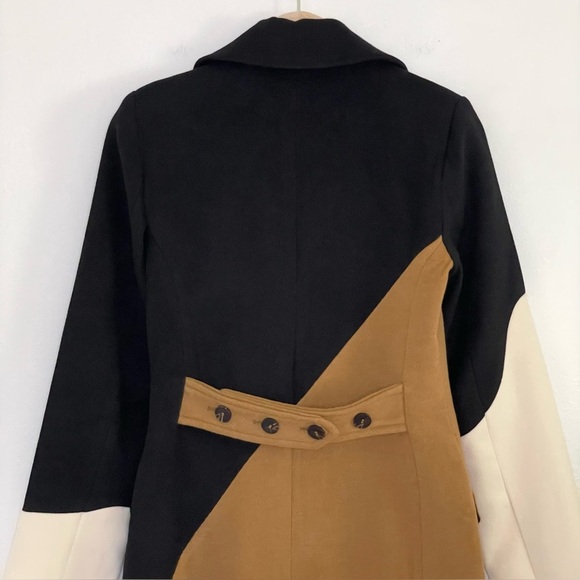 Anthropologie Avec Les Filles Wavy Colorblock Coat Calico Black Tan Cream XXS - Picture 9 of 16